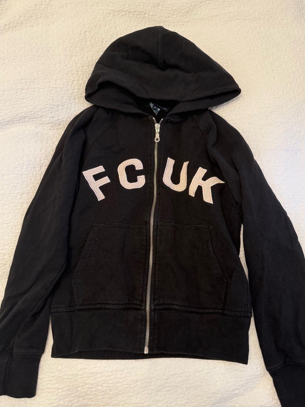 French Connection Black Zip Hoodie with Light Pink Lettering - Women’s